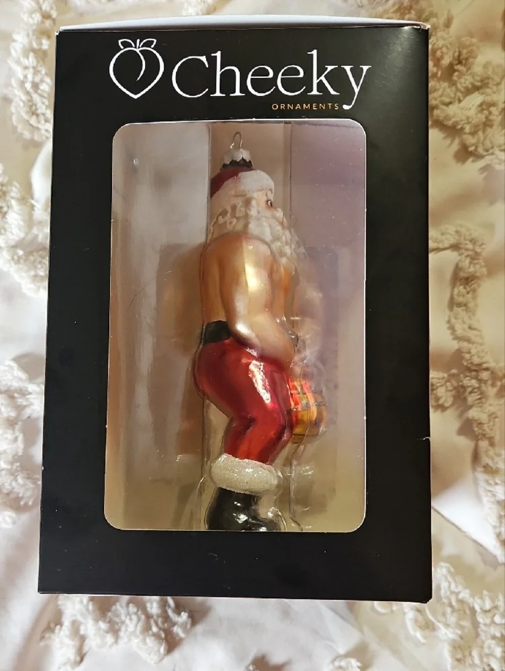 Festive Gold & Red Santa Ornament - Muscular Santa Holiday Accent